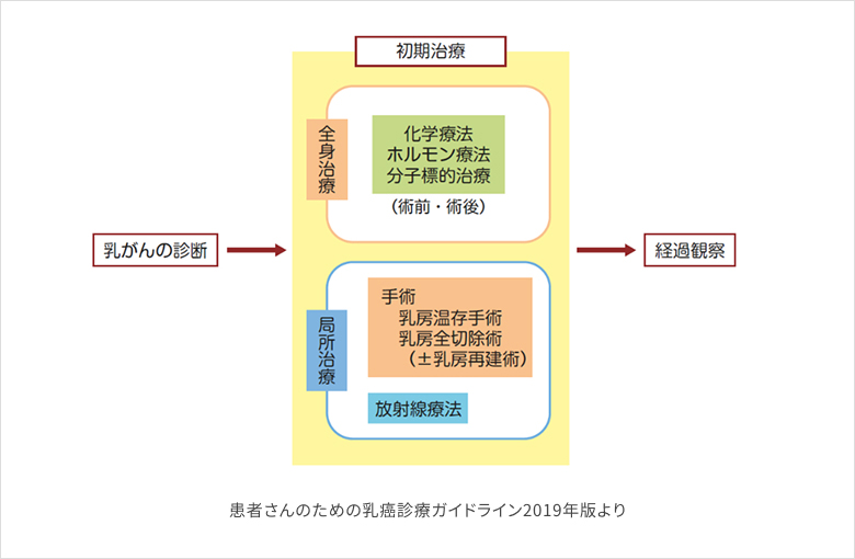 患者さんのための乳癌診療ガイドライン2019年版より、乳がんの治療の流れのイメージ図